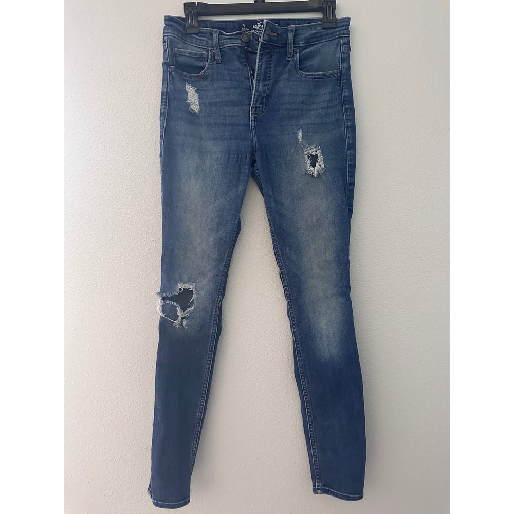 Hollister High Rise Super Skinny Distressed Jeans Blue W28 L30 7L Soft Stretch